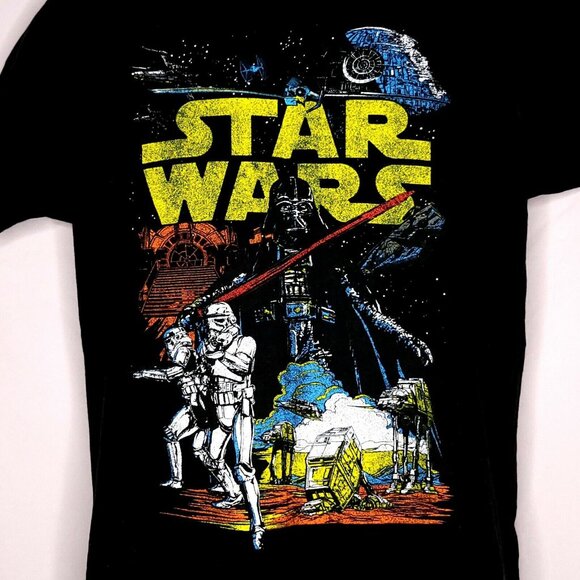Star Wars Mens Graphic T-Shirt Medium Black Darth Vader Stormtroopers - Picture 2 of 4